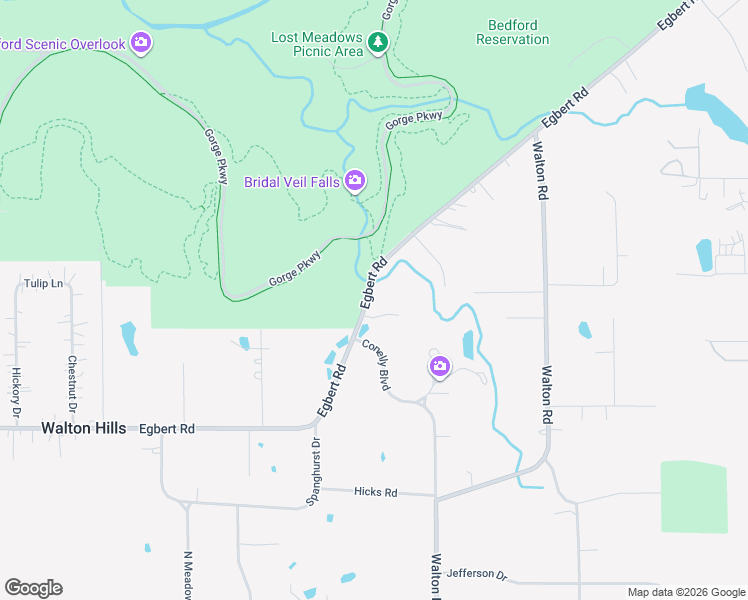 map of restaurants, bars, coffee shops, grocery stores, and more near 17660 Egbert Road in Walton Hills