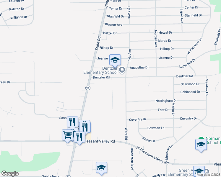 map of restaurants, bars, coffee shops, grocery stores, and more near 7170 Normandy Drive in Parma