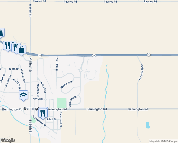 map of restaurants, bars, coffee shops, grocery stores, and more near 12202 North 149th Circle in Bennington