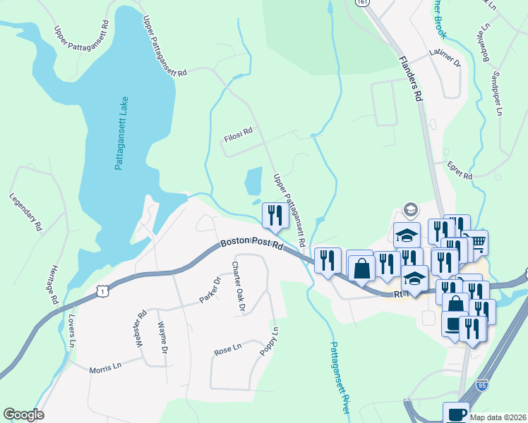 map of restaurants, bars, coffee shops, grocery stores, and more near 32 Upper Pattagansett Road in East Lyme