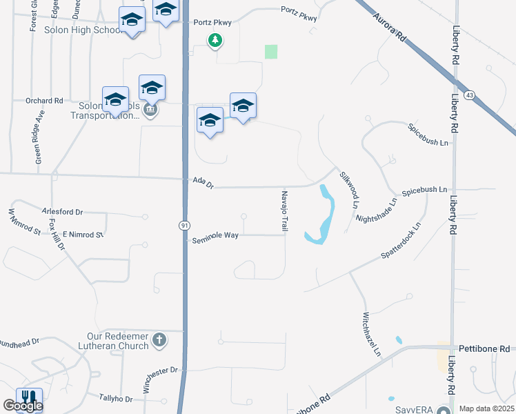 map of restaurants, bars, coffee shops, grocery stores, and more near 6947 Arapaho Ct in Solon