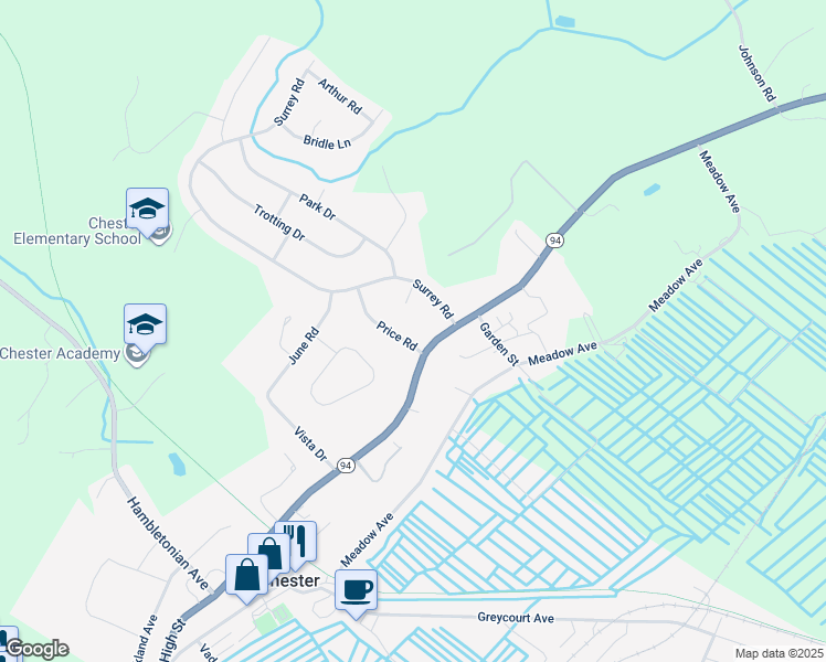 map of restaurants, bars, coffee shops, grocery stores, and more near 9 Price Road in Chester