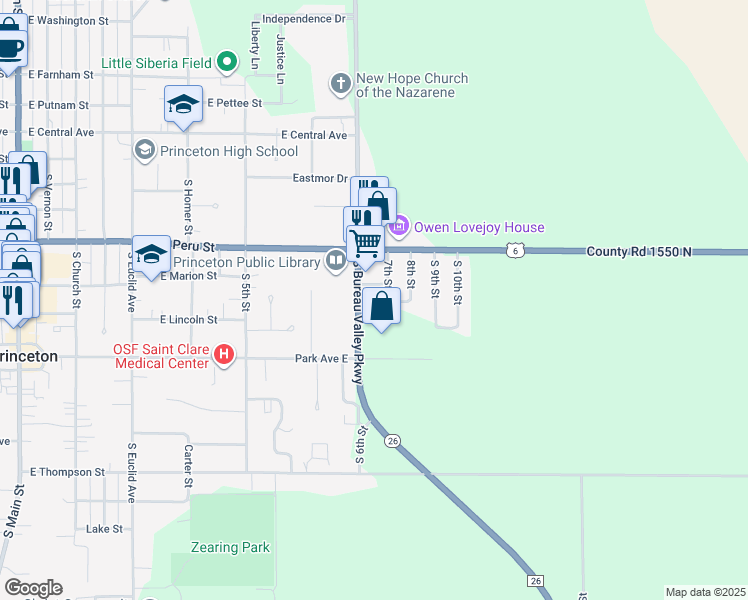 map of restaurants, bars, coffee shops, grocery stores, and more near 515 South 6th Street in Princeton