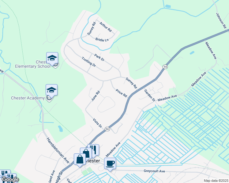 map of restaurants, bars, coffee shops, grocery stores, and more near 8 Price Road in Chester