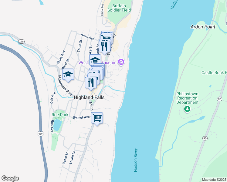 map of restaurants, bars, coffee shops, grocery stores, and more near 29 Webb Lane in Highland Falls