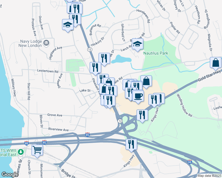 map of restaurants, bars, coffee shops, grocery stores, and more near 15 Toll Gate Road in Groton