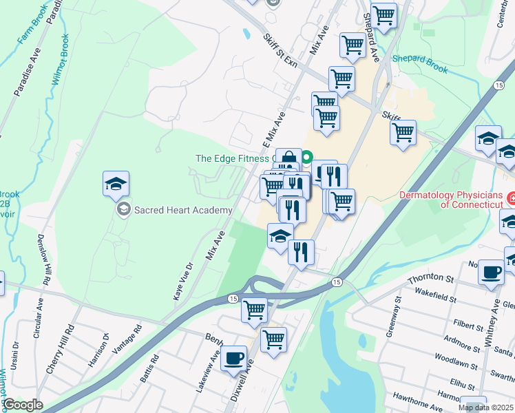 map of restaurants, bars, coffee shops, grocery stores, and more near 39 Plaza Terrace in Hamden
