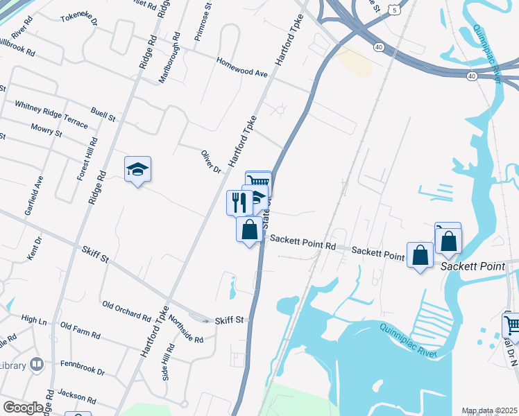 map of restaurants, bars, coffee shops, grocery stores, and more near 344 State Street in North Haven