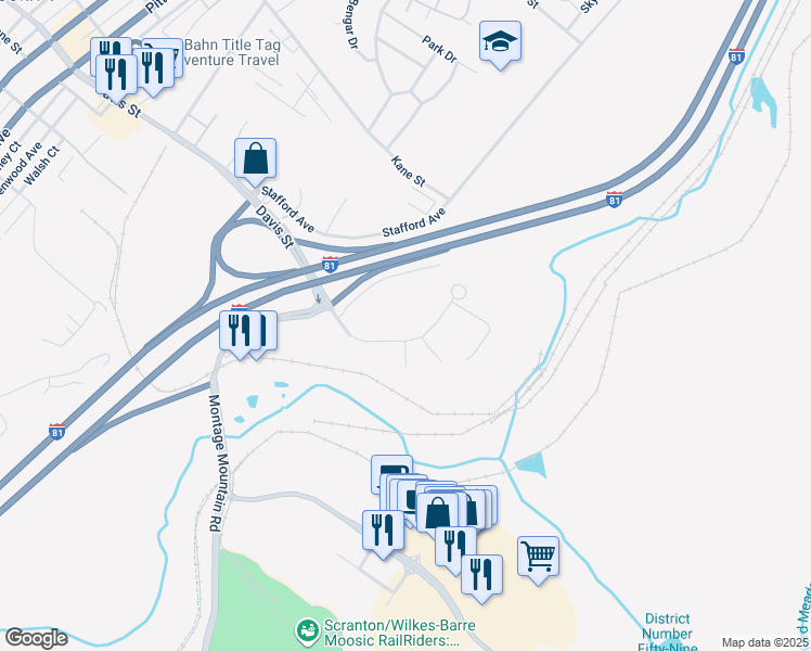 map of restaurants, bars, coffee shops, grocery stores, and more near in Scranton