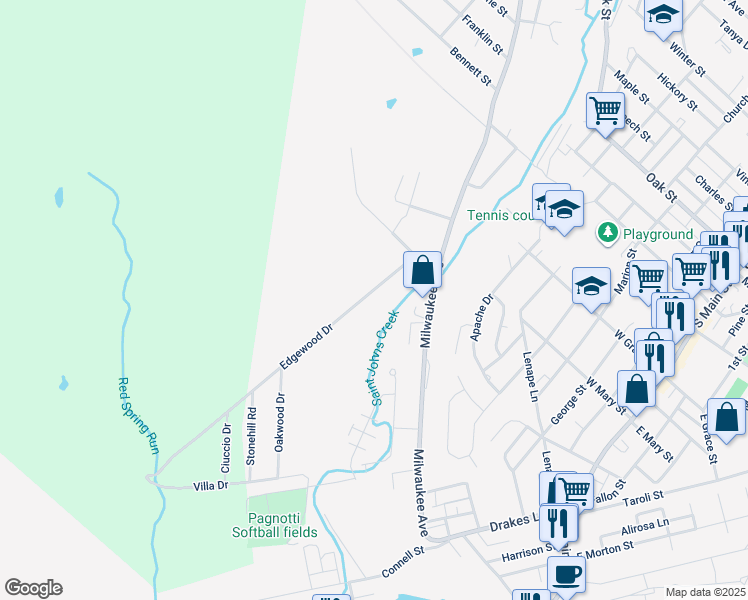 map of restaurants, bars, coffee shops, grocery stores, and more near 129 Edgewood Drive in Old Forge