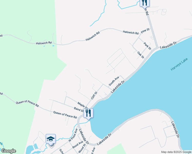 map of restaurants, bars, coffee shops, grocery stores, and more near in Harveys Lake