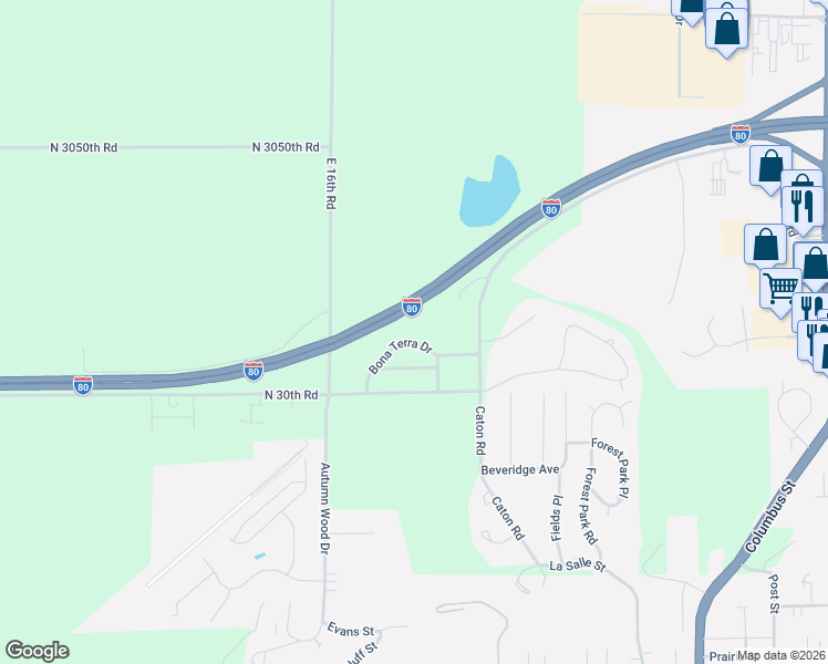 map of restaurants, bars, coffee shops, grocery stores, and more near 16 Bona Terra Drive in Ottawa