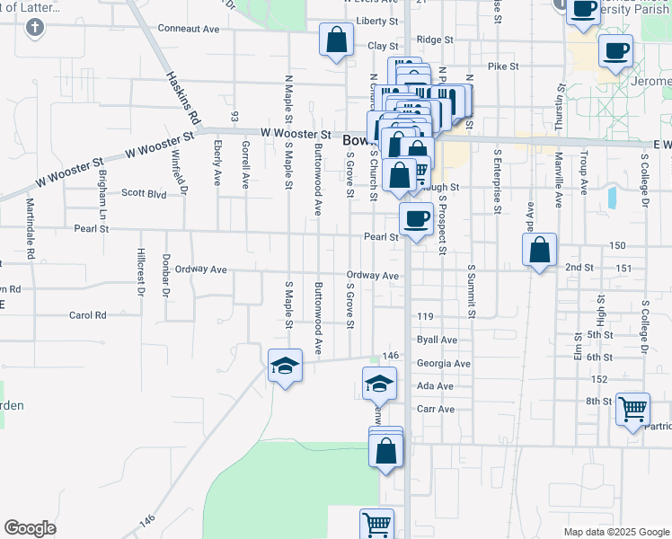 map of restaurants, bars, coffee shops, grocery stores, and more near 312 Ordway Avenue in Bowling Green