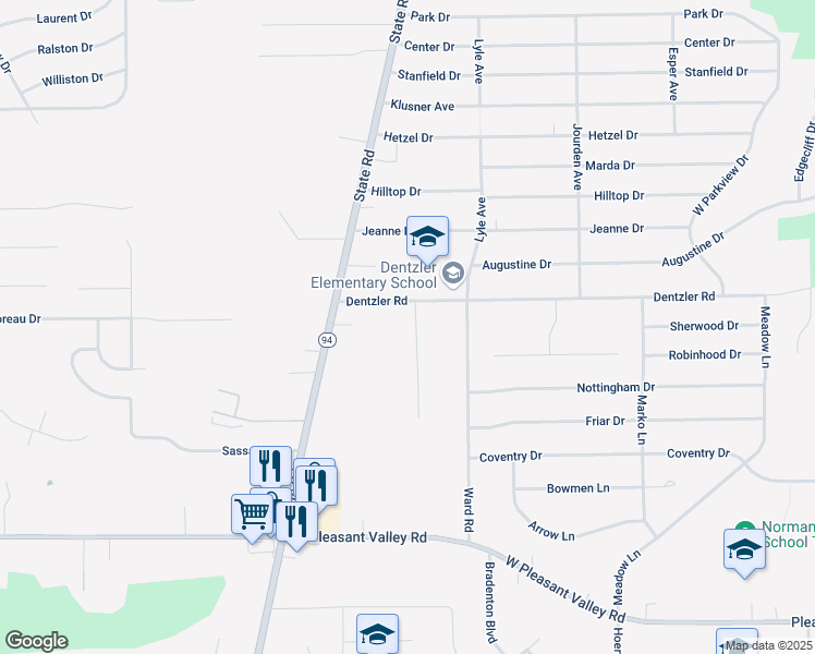 map of restaurants, bars, coffee shops, grocery stores, and more near 7170 Normandy Drive in Parma