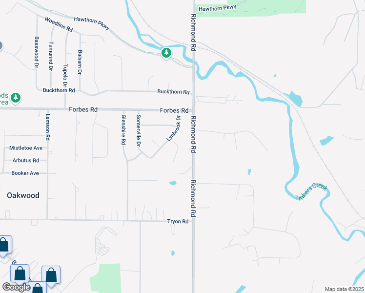 map of restaurants, bars, coffee shops, grocery stores, and more near 7240 Milbury Court in Bedford