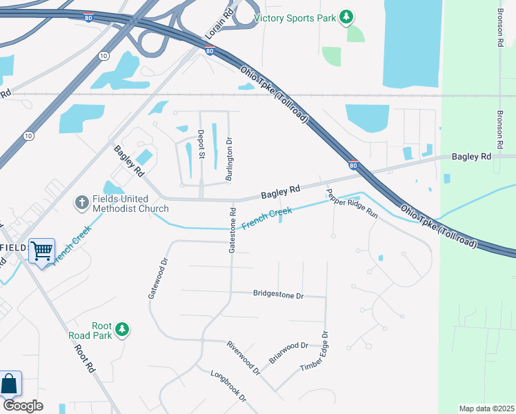 map of restaurants, bars, coffee shops, grocery stores, and more near 32717 Bagley Road in North Ridgeville