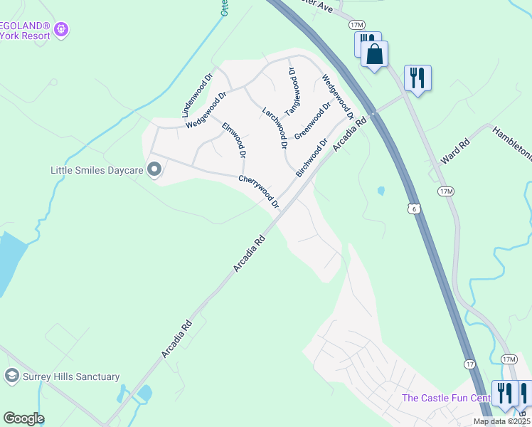map of restaurants, bars, coffee shops, grocery stores, and more near 100 Arcadia Road in Goshen