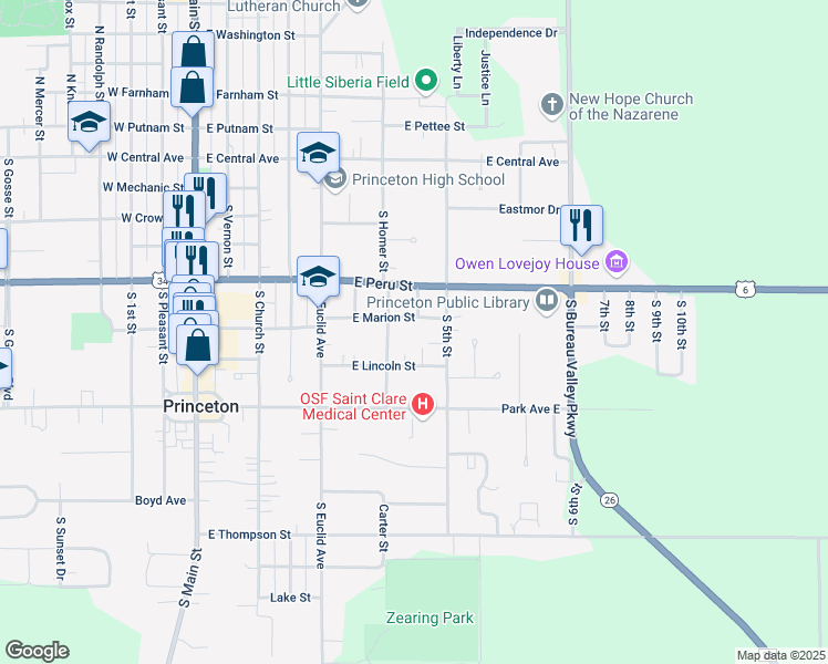 map of restaurants, bars, coffee shops, grocery stores, and more near 508 East Marion Street in Princeton
