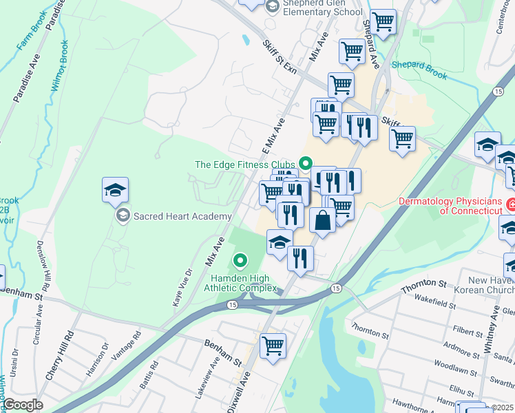map of restaurants, bars, coffee shops, grocery stores, and more near 35 Plaza Terrace in Hamden