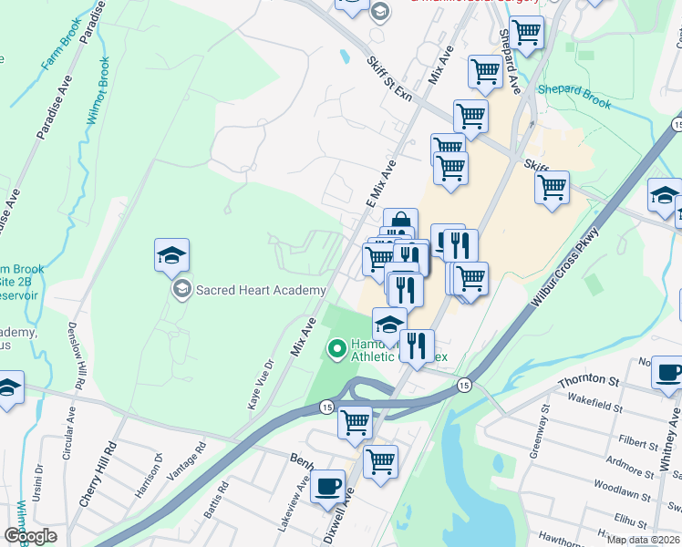 map of restaurants, bars, coffee shops, grocery stores, and more near 21 Plaza Terrace in Hamden