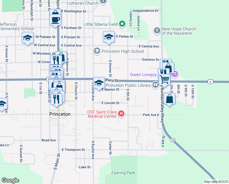 map of restaurants, bars, coffee shops, grocery stores, and more near 508 East Marion Street in Princeton