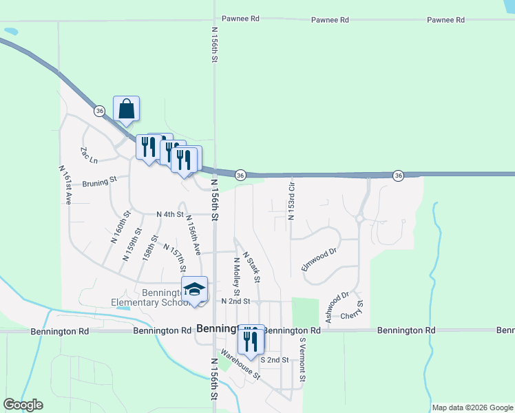 map of restaurants, bars, coffee shops, grocery stores, and more near 413 North Molley Street in Bennington