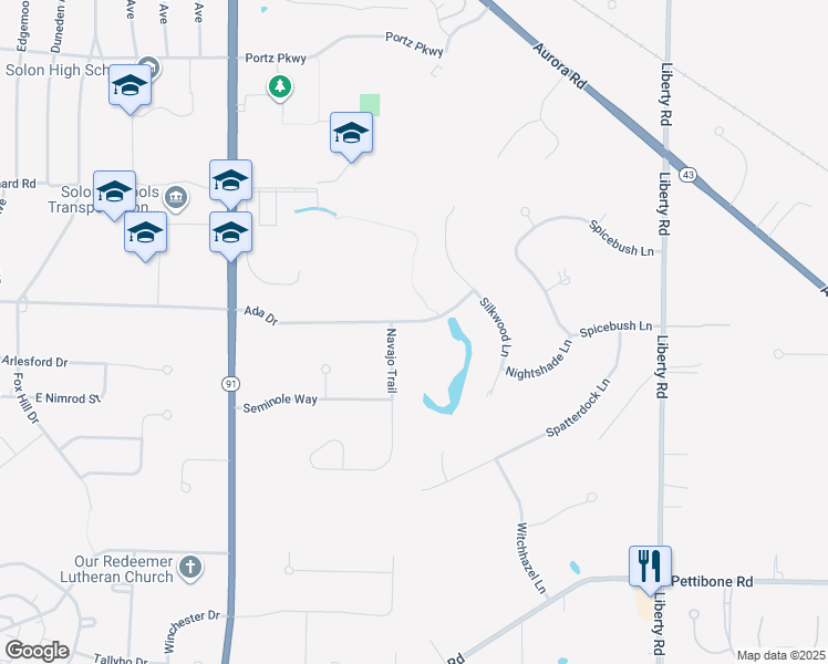 map of restaurants, bars, coffee shops, grocery stores, and more near 35050 Ada Drive in Solon