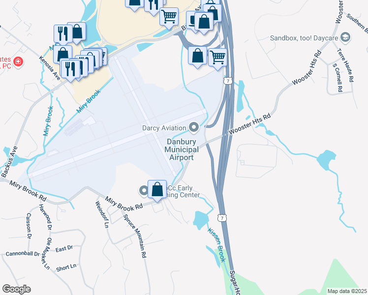 map of restaurants, bars, coffee shops, grocery stores, and more near Wallingford Road in Danbury
