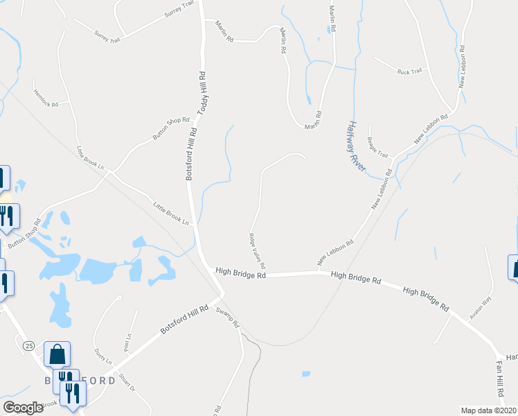 map of restaurants, bars, coffee shops, grocery stores, and more near Ridge Valley Road in Newtown
