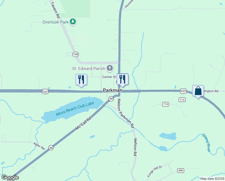 map of restaurants, bars, coffee shops, grocery stores, and more near in Parkman