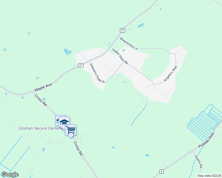 map of restaurants, bars, coffee shops, grocery stores, and more near 14 Sawyers Peak Drive in Goshen