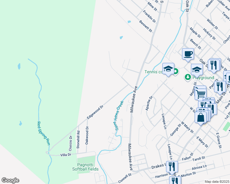 map of restaurants, bars, coffee shops, grocery stores, and more near 129 Edgewood Drive in Old Forge