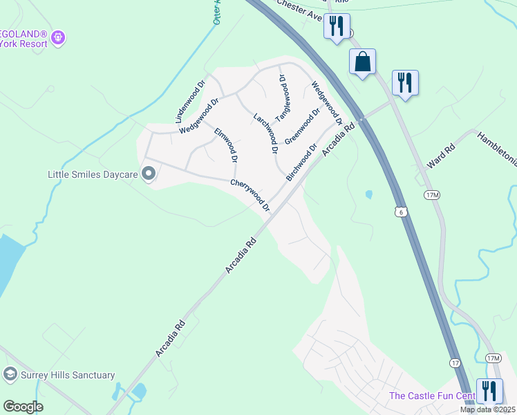 map of restaurants, bars, coffee shops, grocery stores, and more near 100 Arcadia Road in Goshen