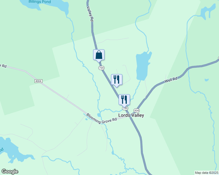 map of restaurants, bars, coffee shops, grocery stores, and more near 477 Pennsylvania 739 in Hawley