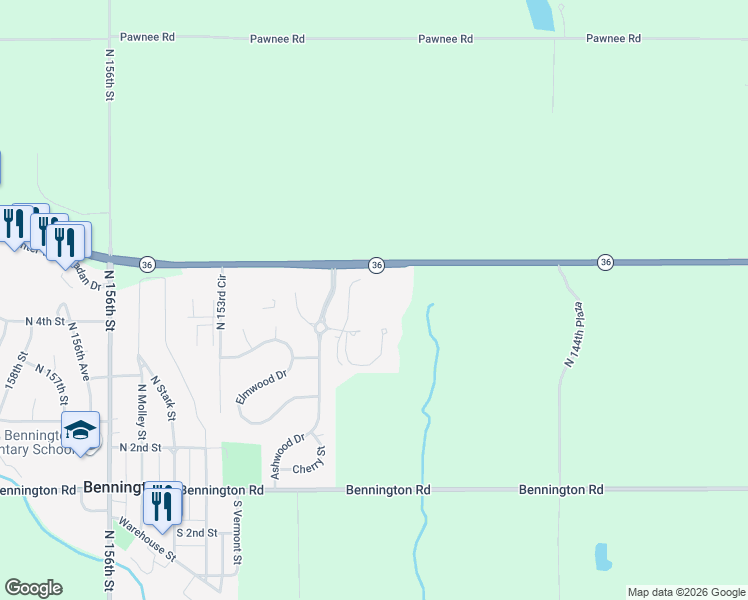 map of restaurants, bars, coffee shops, grocery stores, and more near 12320 North 149th Circle in Bennington