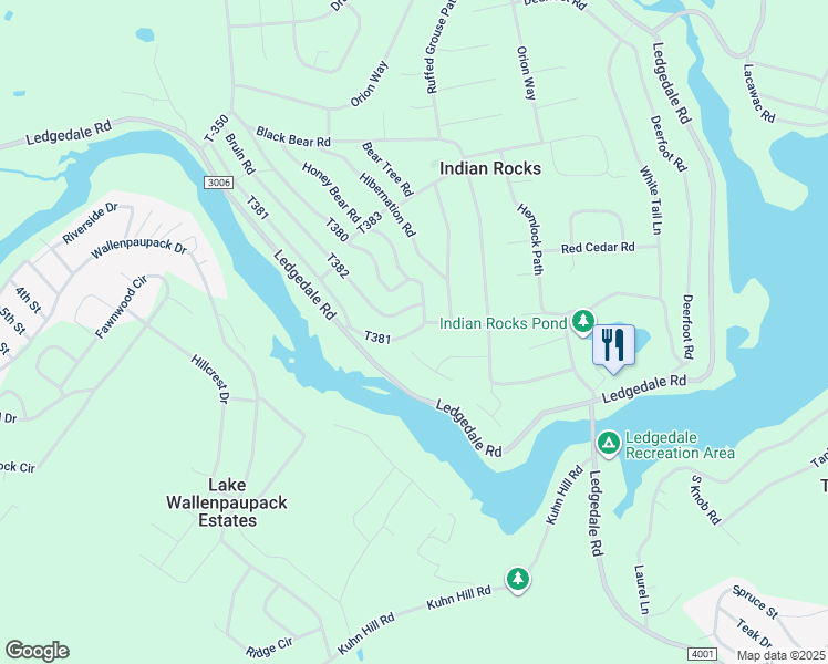 map of restaurants, bars, coffee shops, grocery stores, and more near 639 Bear Rock Road in Lake Ariel