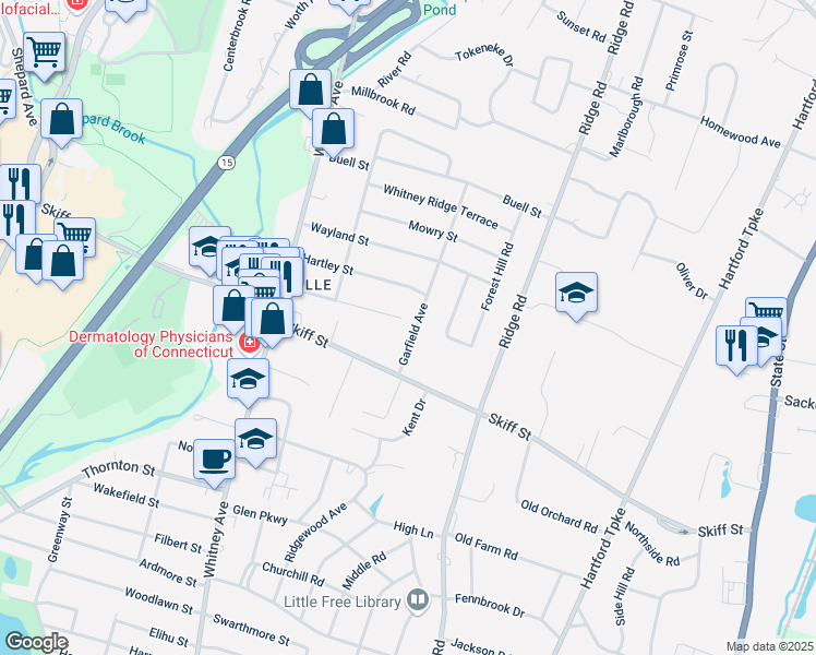 map of restaurants, bars, coffee shops, grocery stores, and more near 110 Collett Street in North Haven