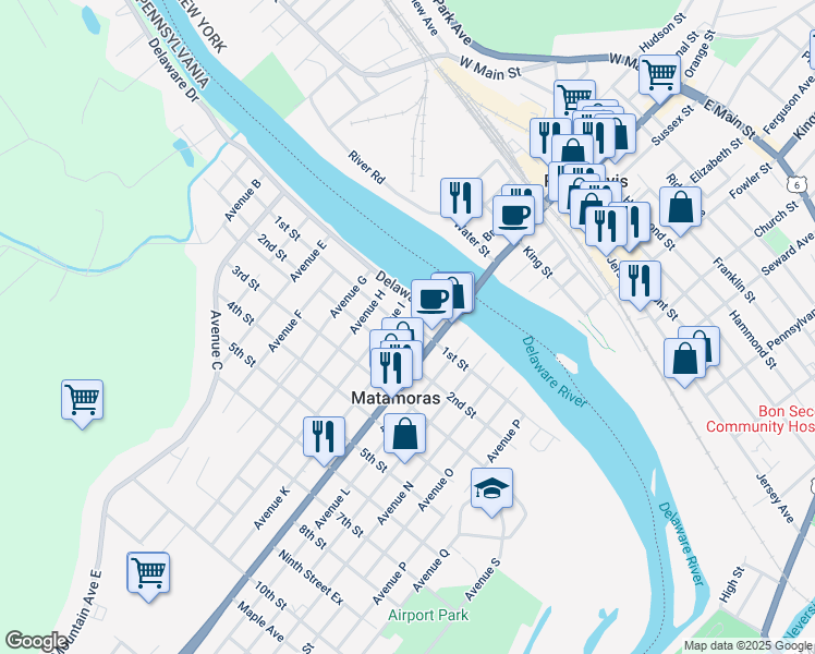 map of restaurants, bars, coffee shops, grocery stores, and more near 701 Avenue O in Matamoras