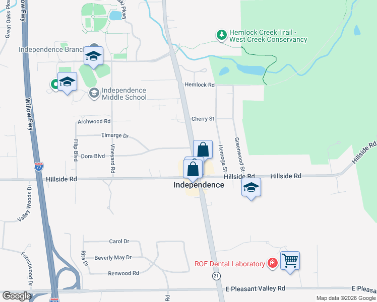 map of restaurants, bars, coffee shops, grocery stores, and more near 7018 Brecksville Road in Independence