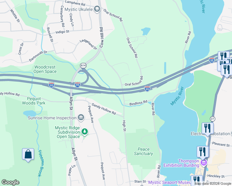 map of restaurants, bars, coffee shops, grocery stores, and more near 117 Cow Hill Road in Groton