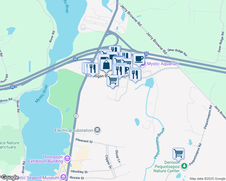 map of restaurants, bars, coffee shops, grocery stores, and more near 14 Clara Drive in Stonington