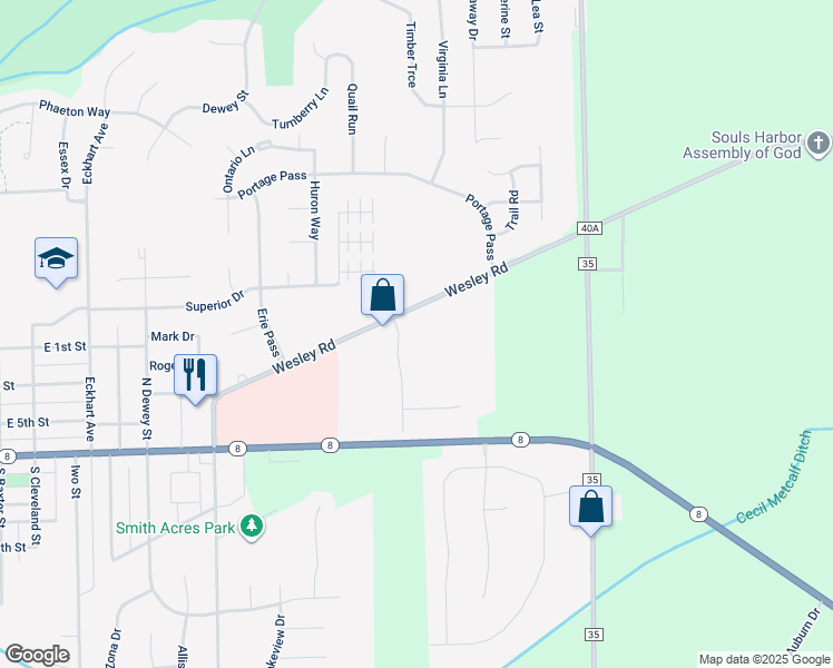 map of restaurants, bars, coffee shops, grocery stores, and more near 406 Smith Drive in Auburn