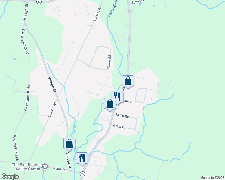 map of restaurants, bars, coffee shops, grocery stores, and more near 9 Farm River Drive in North Branford