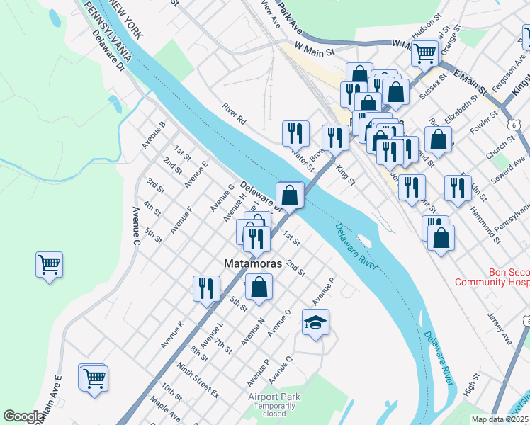 map of restaurants, bars, coffee shops, grocery stores, and more near 7 Avenue K in Matamoras