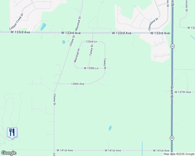 map of restaurants, bars, coffee shops, grocery stores, and more near 2699 West 135th lane in Crown Point