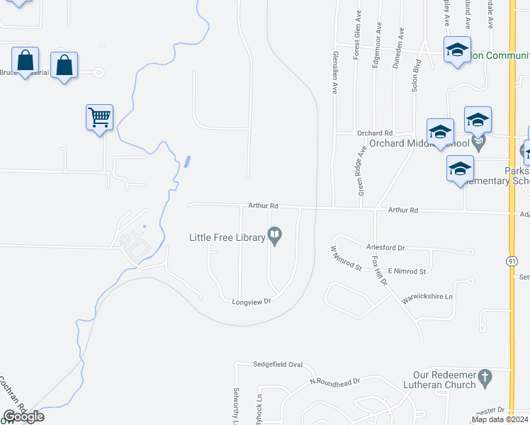 map of restaurants, bars, coffee shops, grocery stores, and more near 31900 Arthur Road in Solon