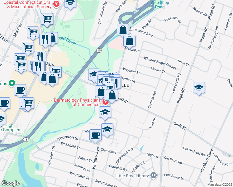 map of restaurants, bars, coffee shops, grocery stores, and more near in Hamden