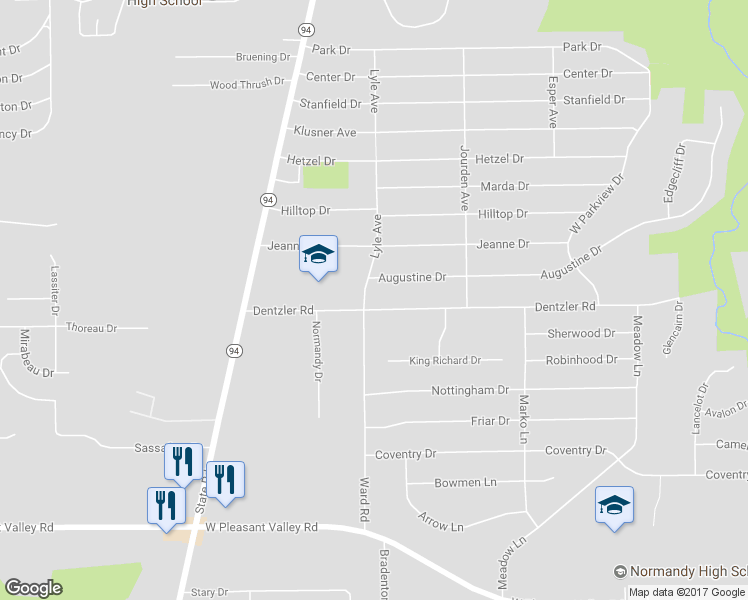 map of restaurants, bars, coffee shops, grocery stores, and more near 3520 Dentzler Road in Parma
