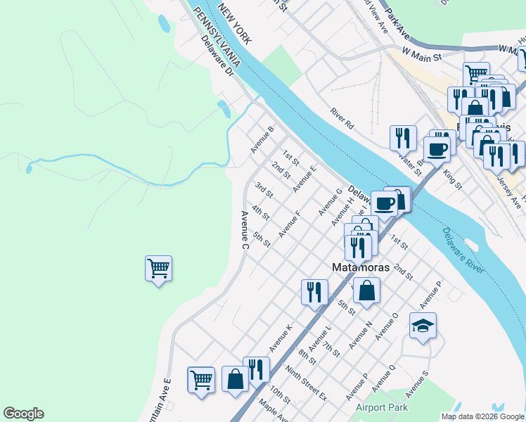 map of restaurants, bars, coffee shops, grocery stores, and more near 310 Avenue D in Matamoras
