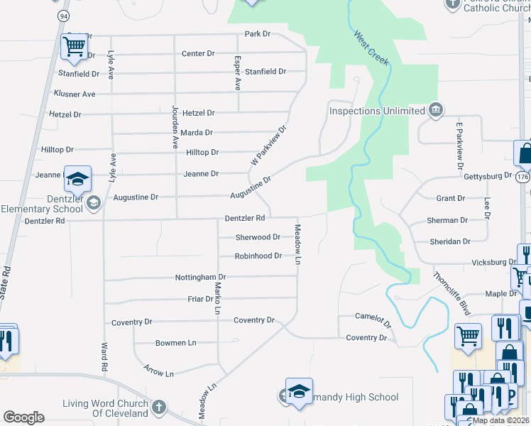 map of restaurants, bars, coffee shops, grocery stores, and more near 7158 West Parkview Drive in Parma